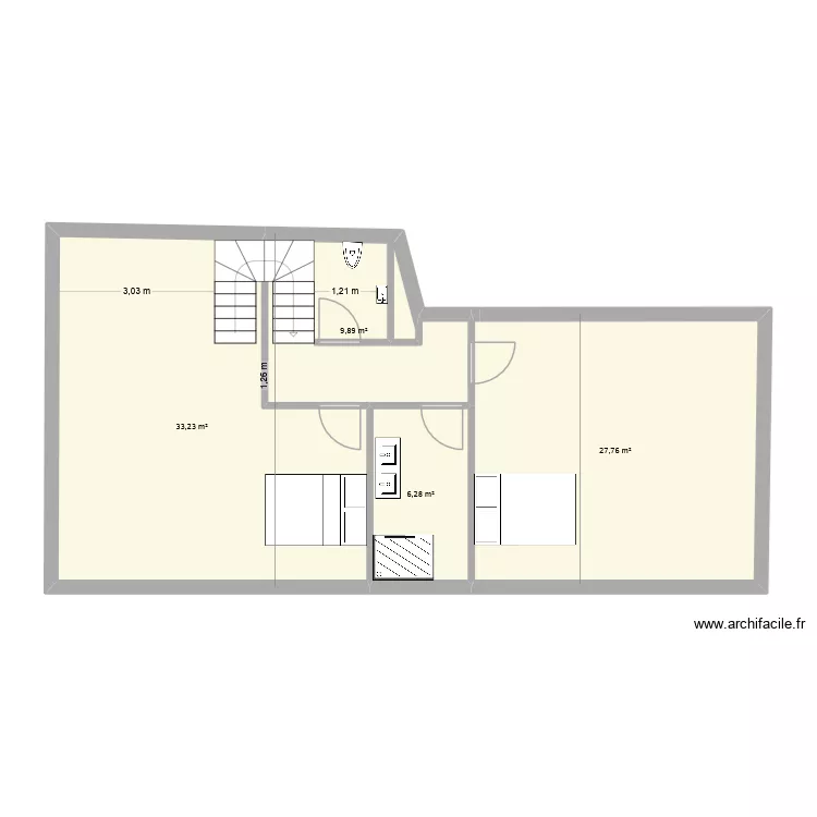 Etage 2 New Patou. Plan de 4  et 77 m²