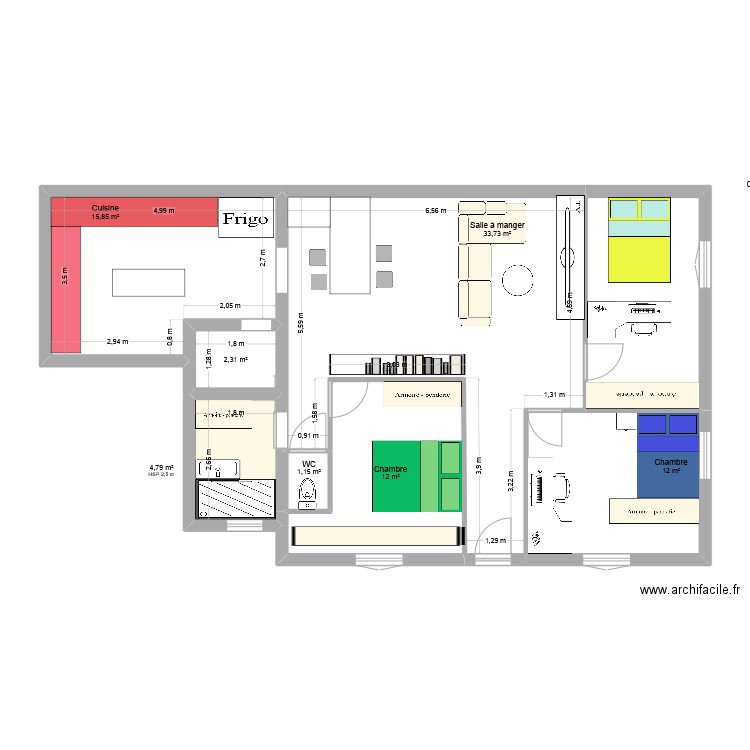 Paln 1. Plan de 8 pièces et 94 m2