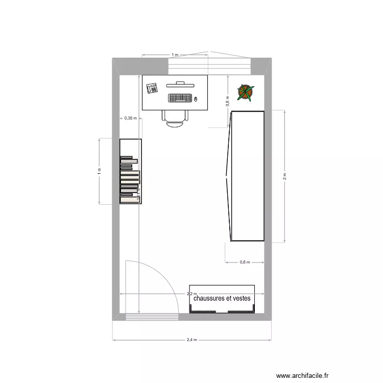 chambre vestiaire & bureau, armoire 200x60. Plan de chambre vestiaire & bureau, armoire 200x60. Plan de