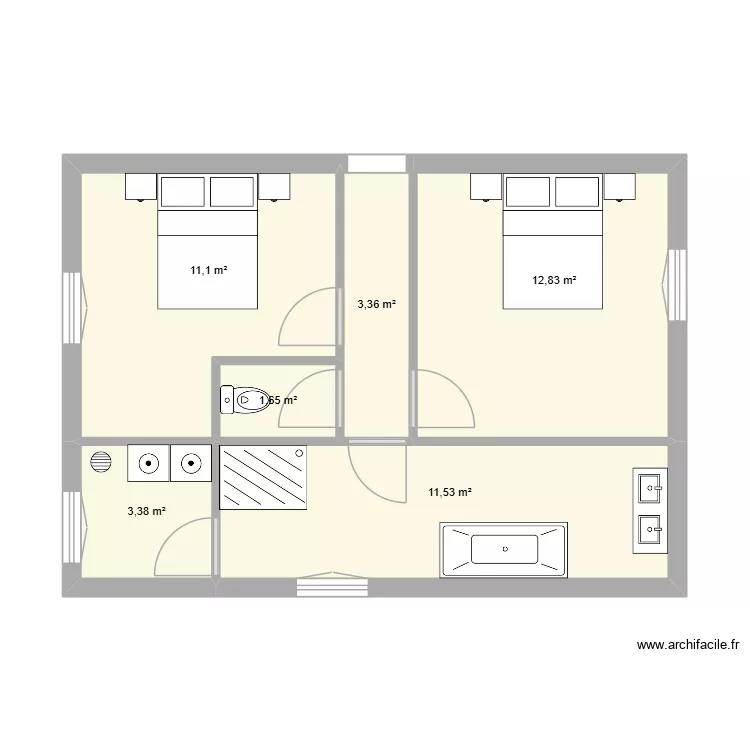 berto exstantion. Plan de 6  et 44 m²