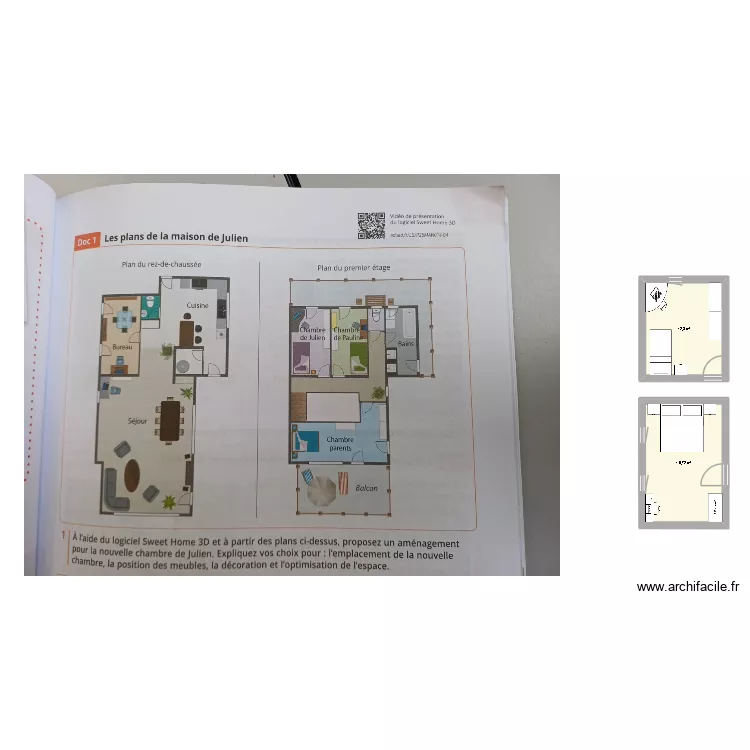 Chambre de julien. Plan de 2  et 28 m²