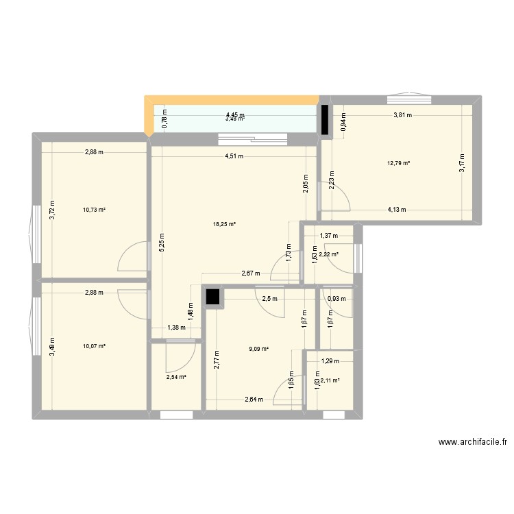 test. Plan de 12 pièces et 73 m2