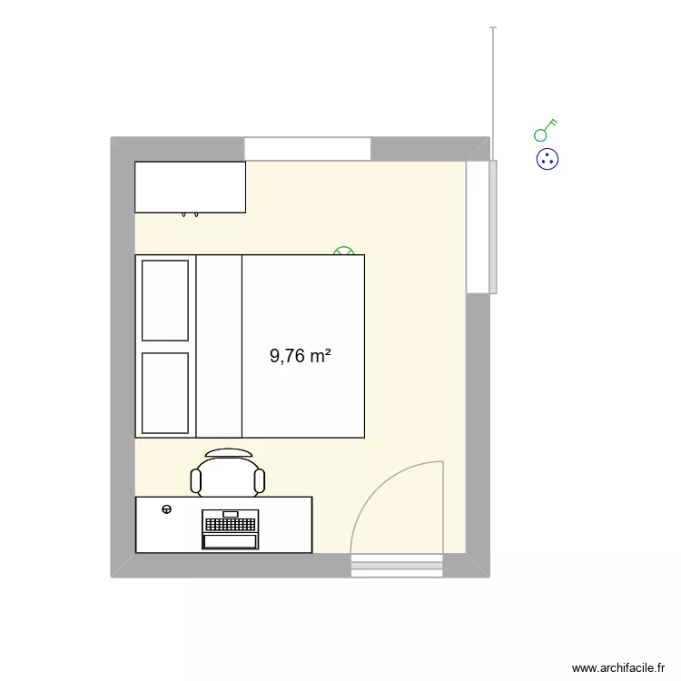 chambre Jules. Plan de 1  et 10 m²