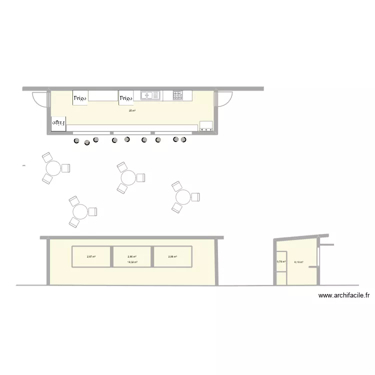 caf&eacute;t&eacute;ria. Plan de 7 Pièces et 70 m²