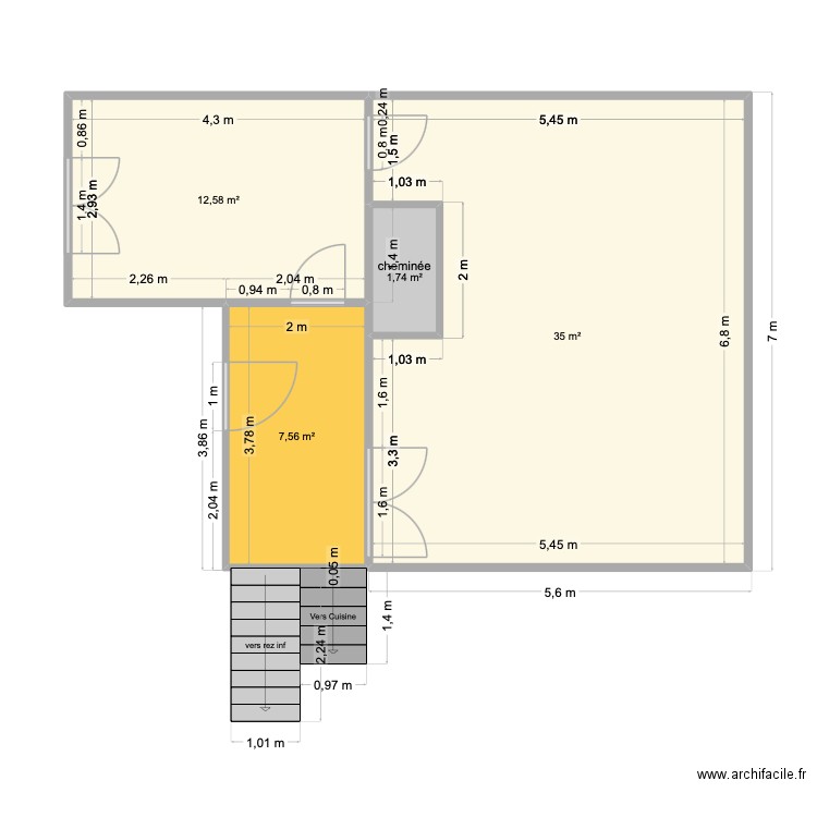 Salon&Biblio. Plan de 4 pièces et 57 m2