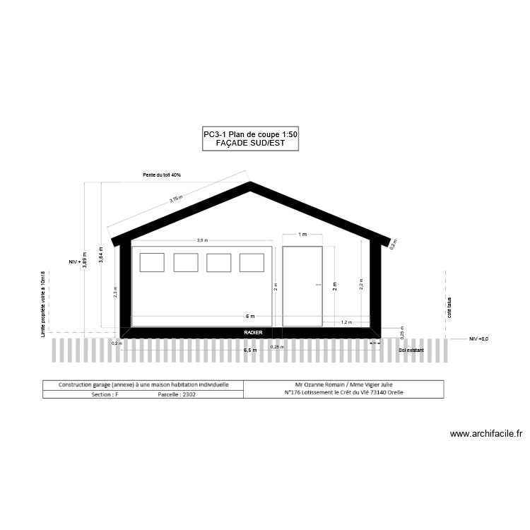 coupe face sud Est pour permis. Plan de 0 pièce et 0 m2