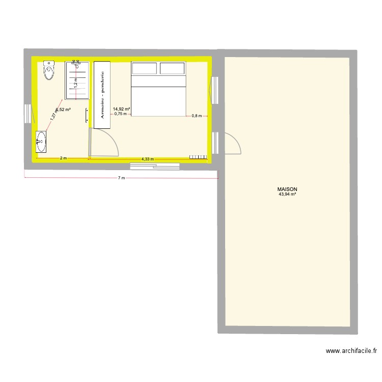 OBLIGIS. Plan de 3 pièces et 75 m2