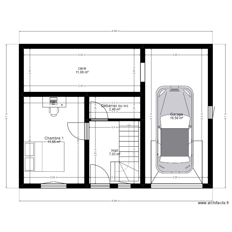 PROJET MUTZIG ETAGE2. Plan de 5 pièces et 51 m2