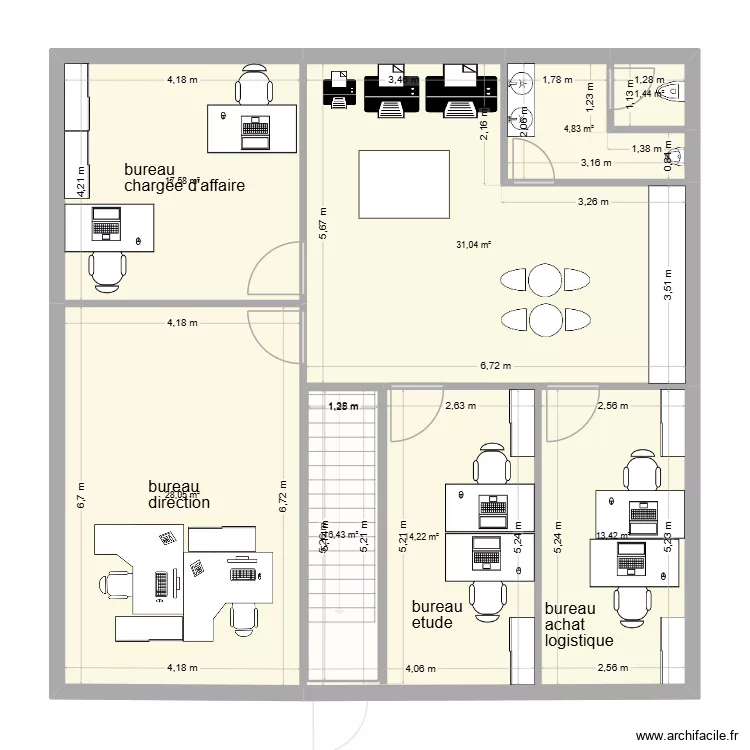 bureau noisy. Plan de 13  et 242 m²