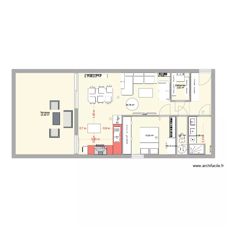 Appart en p&eacute;tant un seul mur version 1. Plan de 