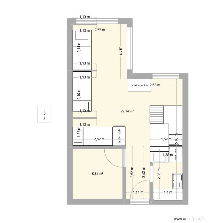 dormotory 3. Plan de 2 pièces et 35 m2