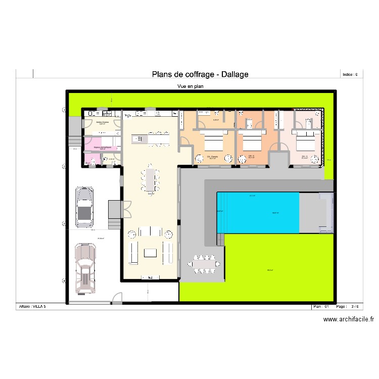 Villa 5 V4. Plan de 17 pièces et 500 m2