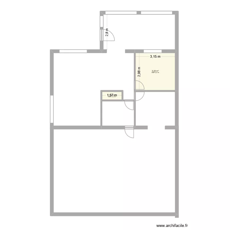 actuel. Plan de 2 Pièces et 10 m²