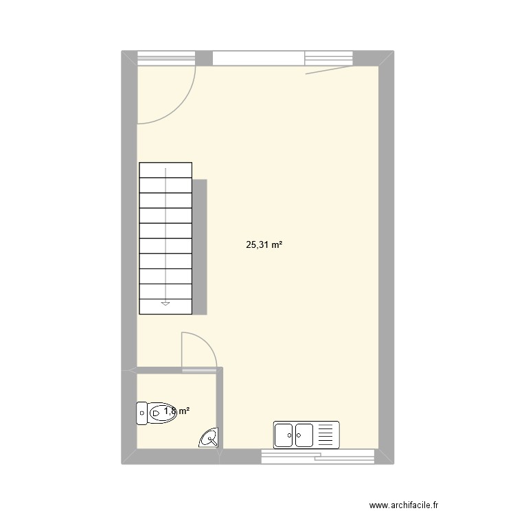 Duplex 1er. Plan de 2 pièces et 27 m2