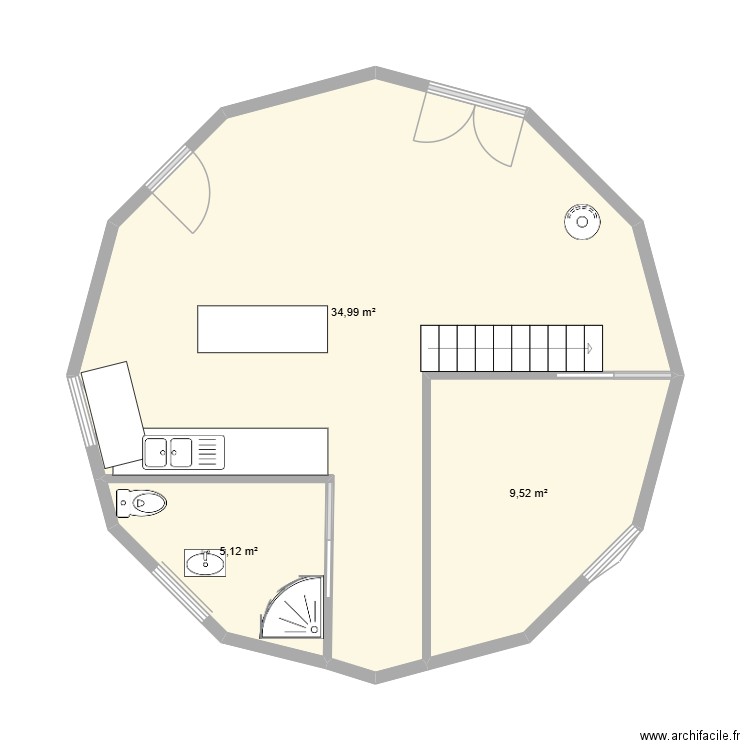 Plan yourte rachel et benoit. Plan de 3 pièces et 50 m2