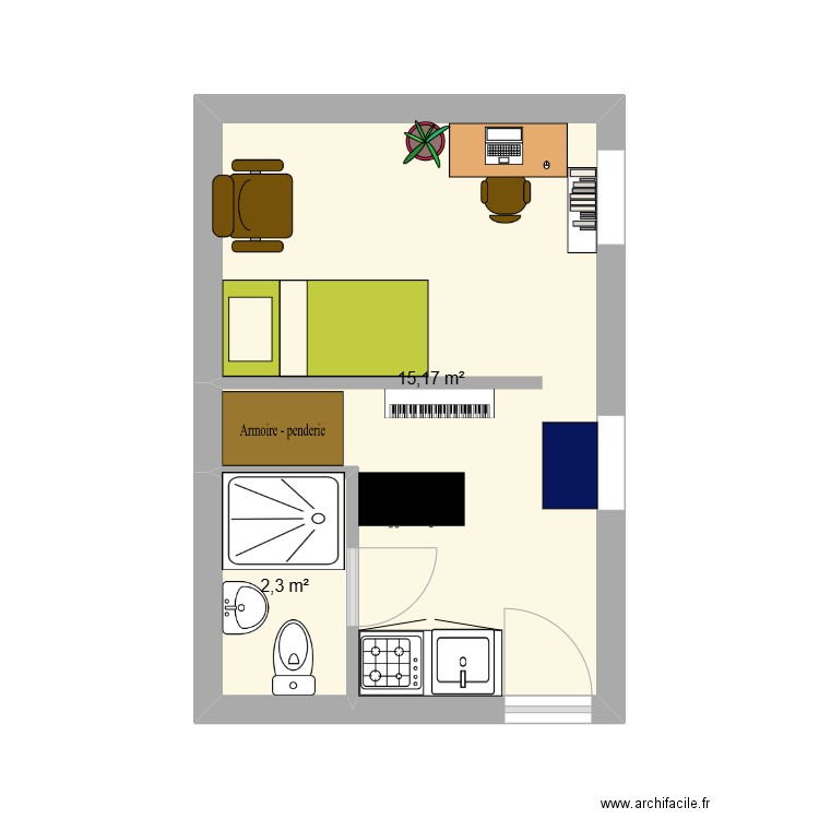 appartement besac. Plan de 2 pièces et 17 m2
