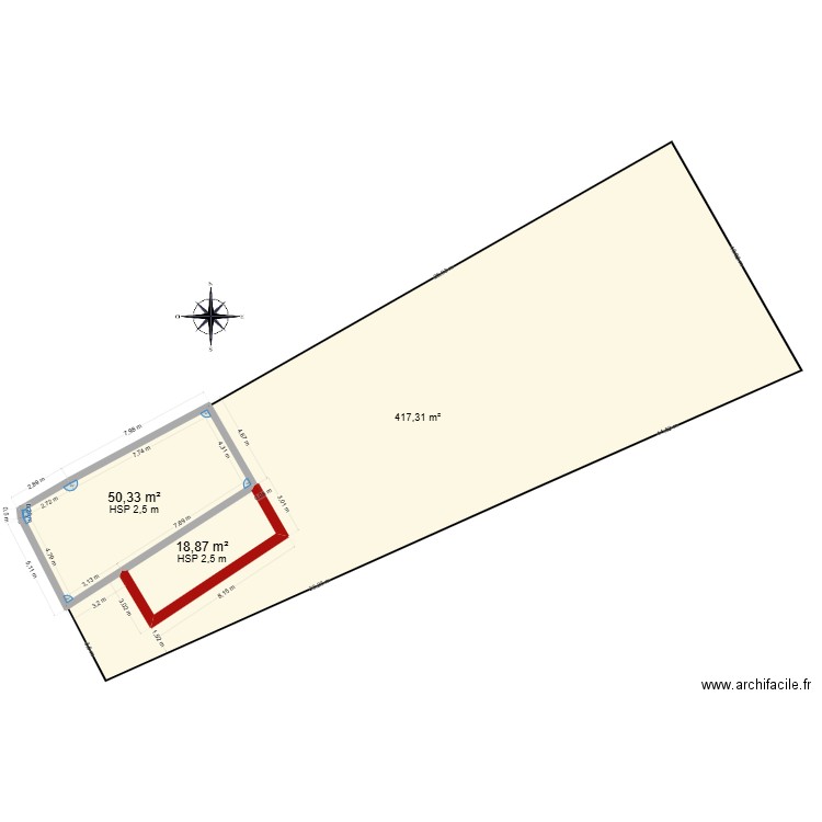 Projet extension. Plan de 2 pièces et 69 m2