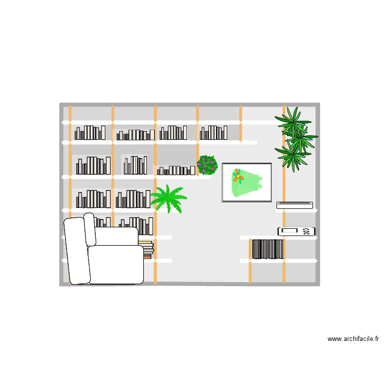 biblio. Plan de 33 pièces et 11 m2