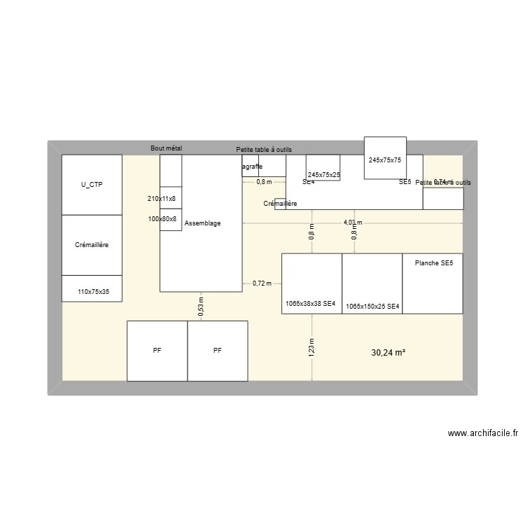 Organisation prod Gestamp 1 personnes. Plan de 1 pièce et 30 m2