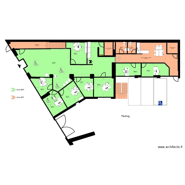 Nimes ERP EDL. Plan de 30 pièces et 248 m2