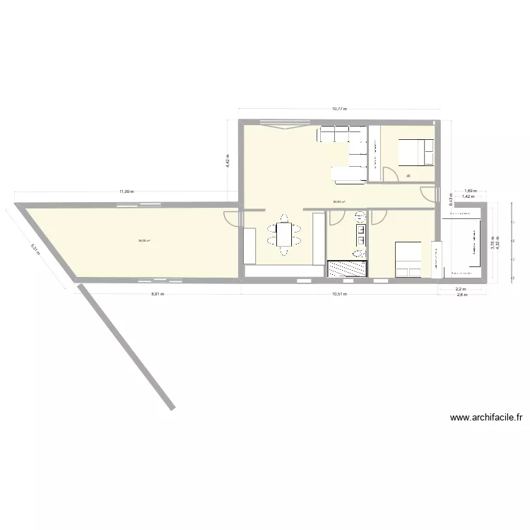 revivre. Plan de 2  et 122 m²