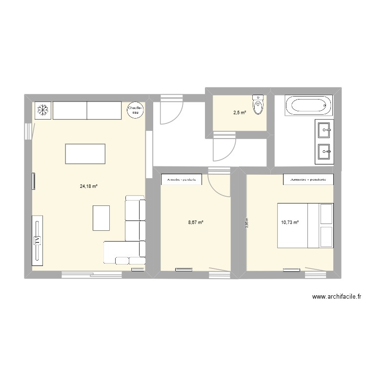 tls. Plan de 4 pièces et 46 m2