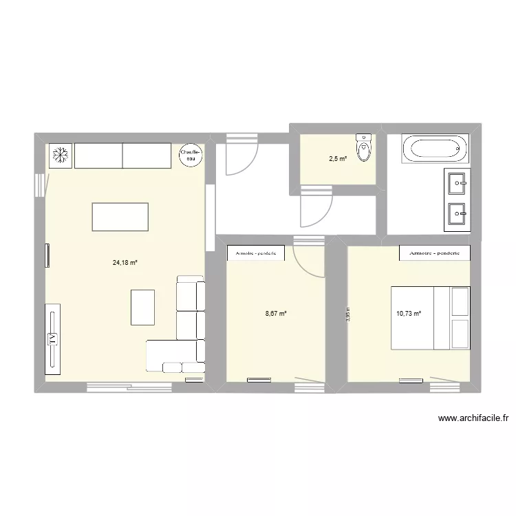 tls. Plan de 4 pièces et 46 m²