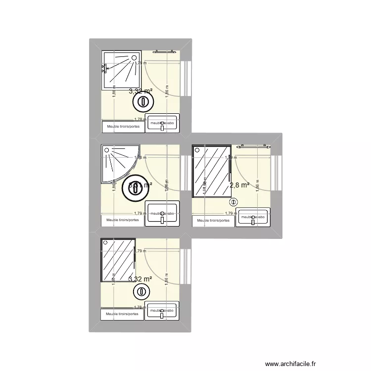 sdb Sahurs. Plan de 4 et 13 m² sdb Sahurs. Plan de 4 et 13 m²