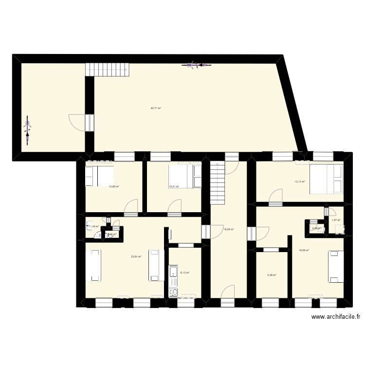 plan rdc et 1 étage. Plan de 13 pièces et 193 m2