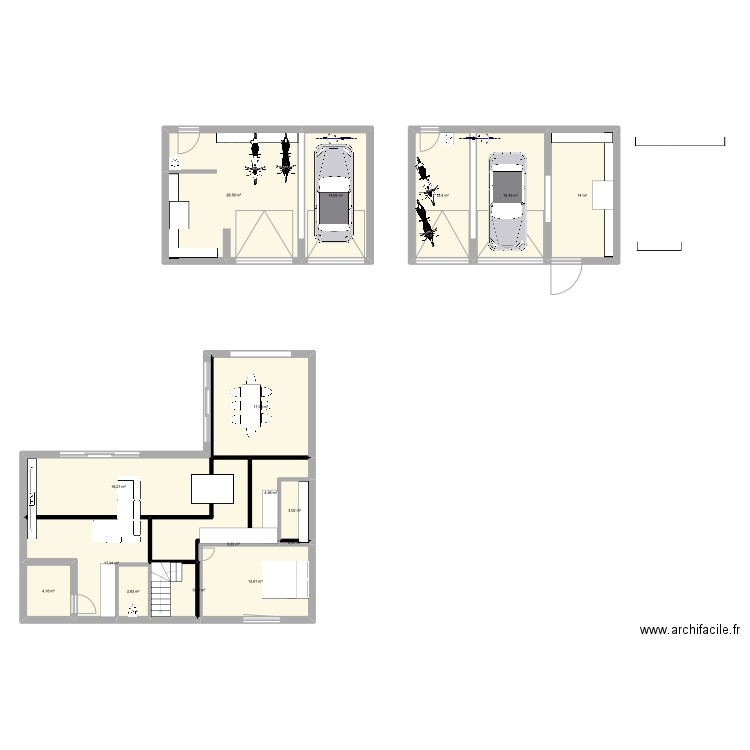 garage. Plan de 16 pièces et 179 m2