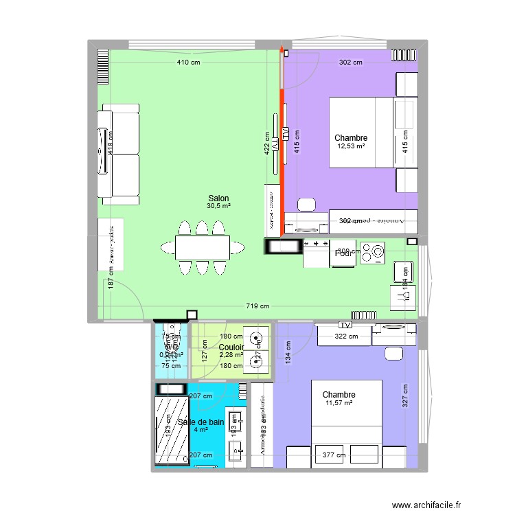 Reine_03. Plan de 6 pièces et 62 m2