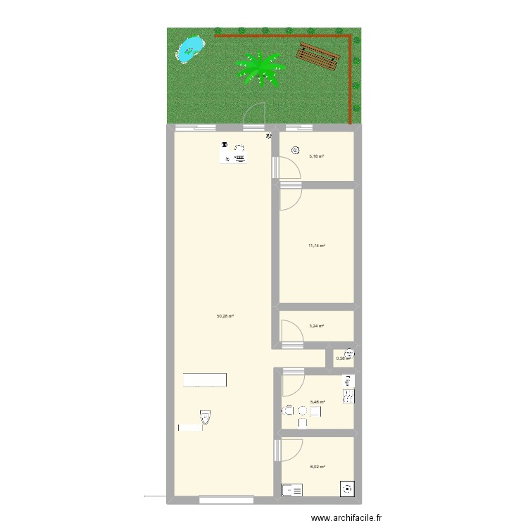 reprise. Plan de 7 pièces et 82 m2