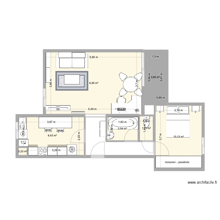 Bagneux. Plan de 7 pièces et 47 m2