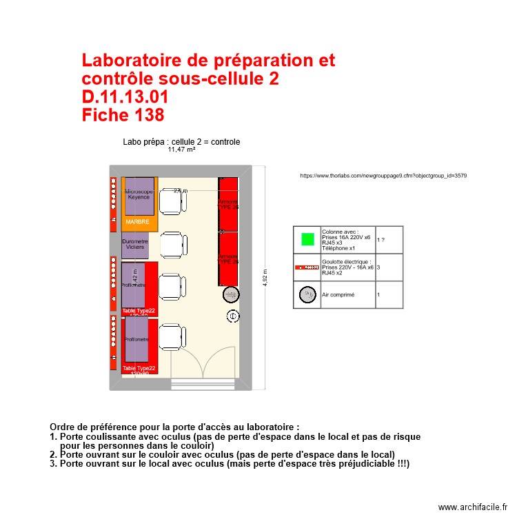 Fiche 138_Labo preparation et contrôle des échantillons sous cellule 2 contrôle 2025-03-11. Plan de 1 pièce et 11 m2