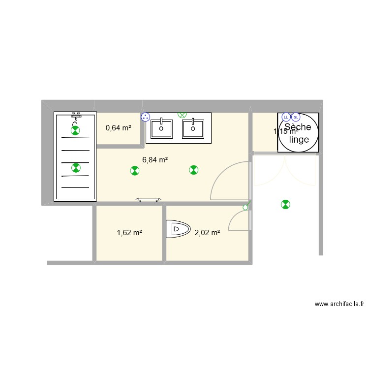 SDB. Plan de 5 pièces et 12 m2