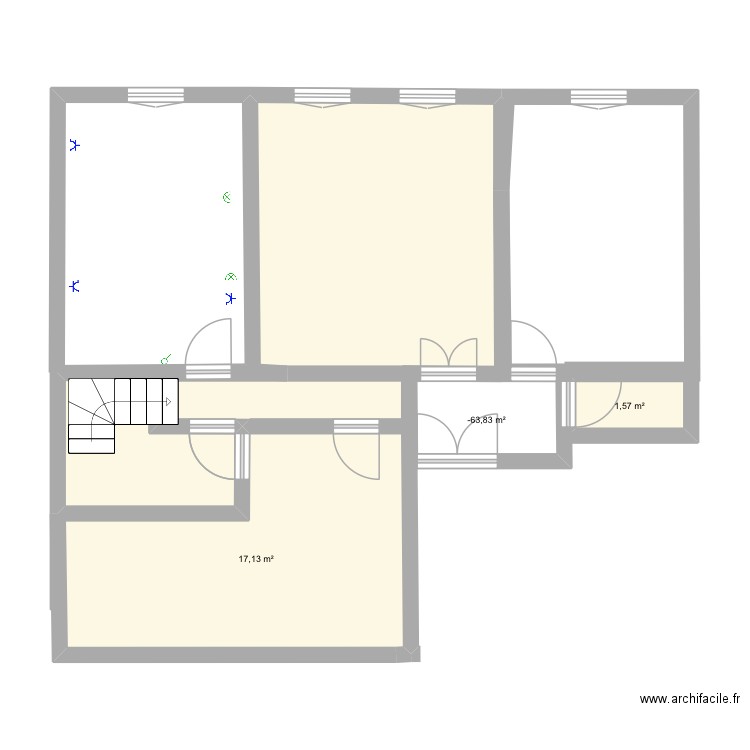 électricité 1. Plan de 3 pièces et 22 m2