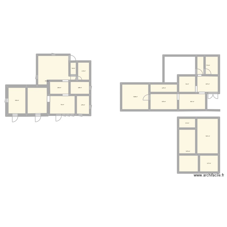 plan 1. Plan de 19 pièces et 161 m2