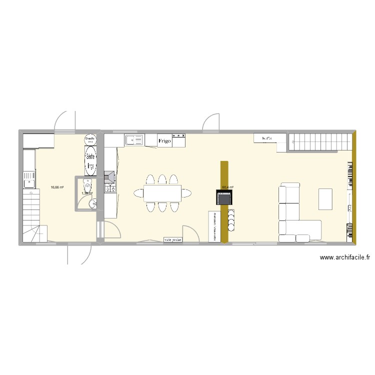 RDC Maison V2. Plan de 3 pièces et 78 m2