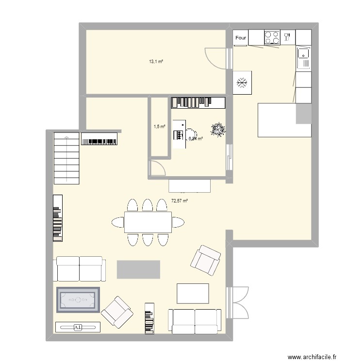 rdc. Plan de 4 pièces et 94 m2
