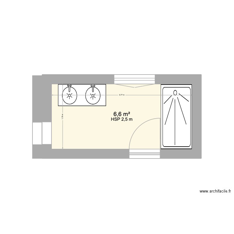 Salle d'eau 2. Plan de 1 pièce et 7 m2
