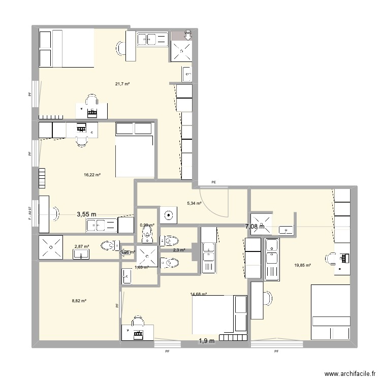 AL E7 V1. Plan de 11 pièces et 95 m2