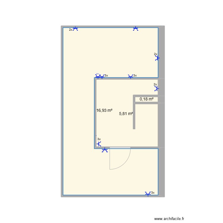 dave zahr zásuvky. Plan de 3 pièces et 23 m2