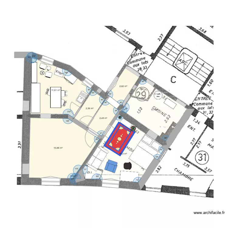 Nouvalmy. Plan de 7 pièces et 60 m²