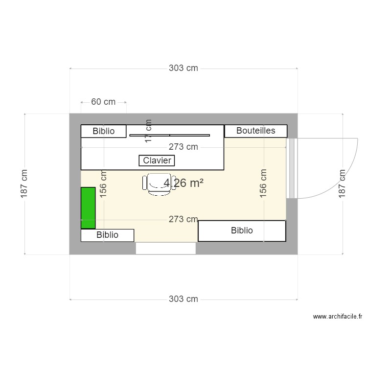 Bureau V2 JP. Plan de 1 pièce et 4 m2