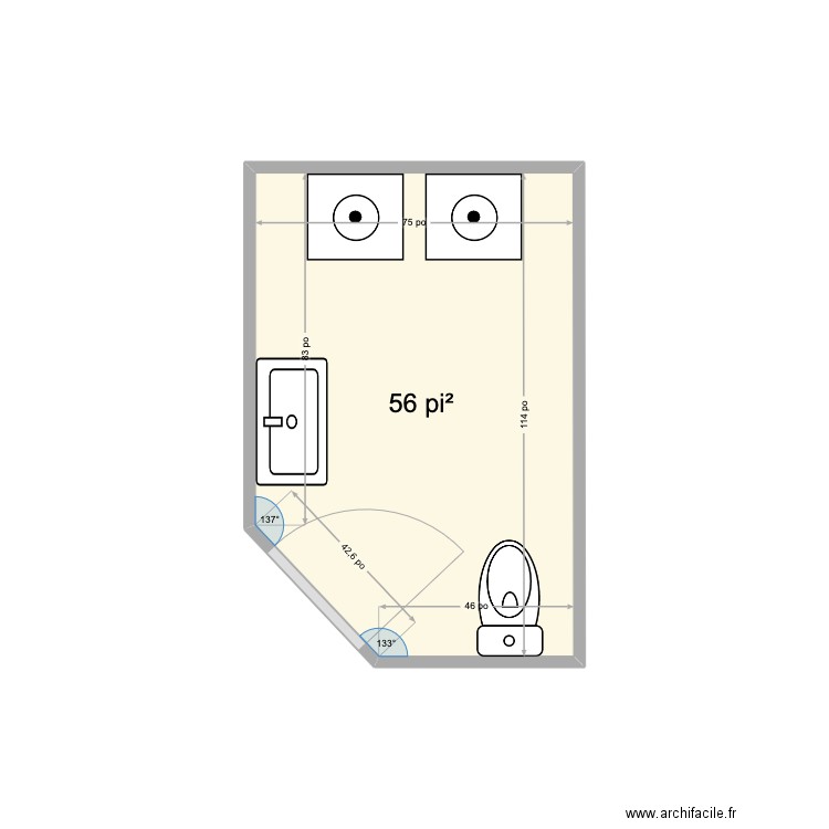 sale deau. Plan de 1 pièce et 5 m2