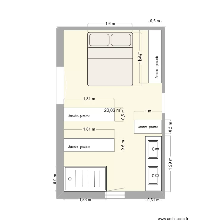 Chambre parental 2026 Dressing. Plan de 1 Pièce et 20 m²