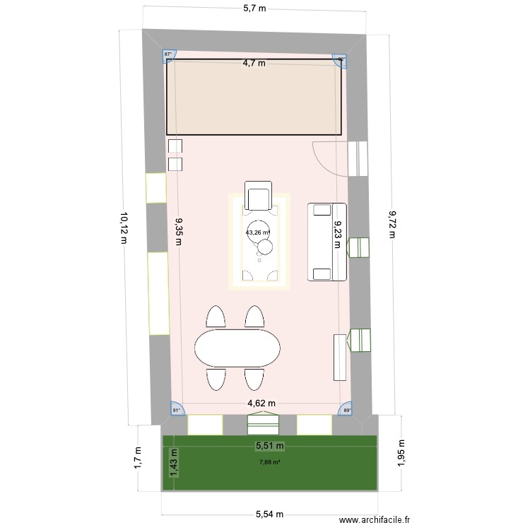 Bureau de vente. Plan de 2 pièces et 51 m2