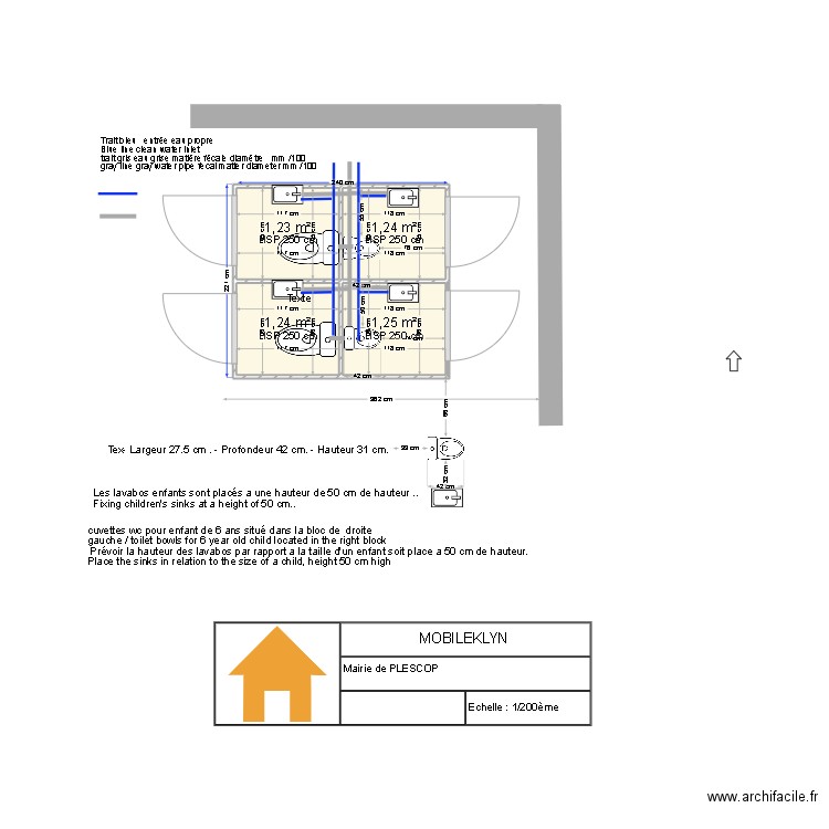 plan cabine PLESCOP. Plan de 4 pièces et 5 m2