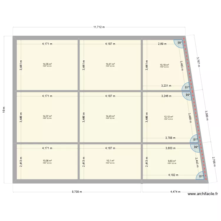 studios. Plan de 9  et 110 m²