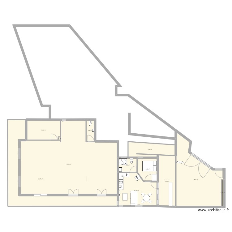 1 er etage. Plan de 12 pièces et 238 m2